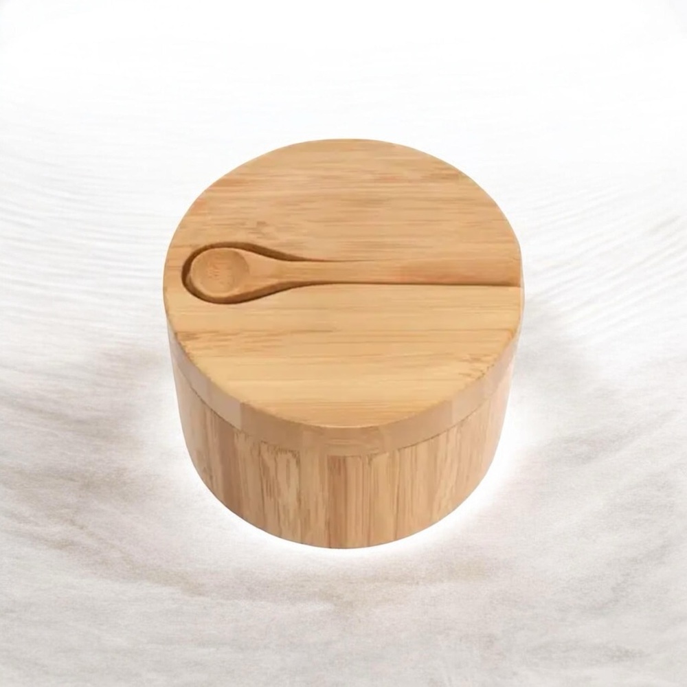 Bamboo Round Spice Box with Spoon